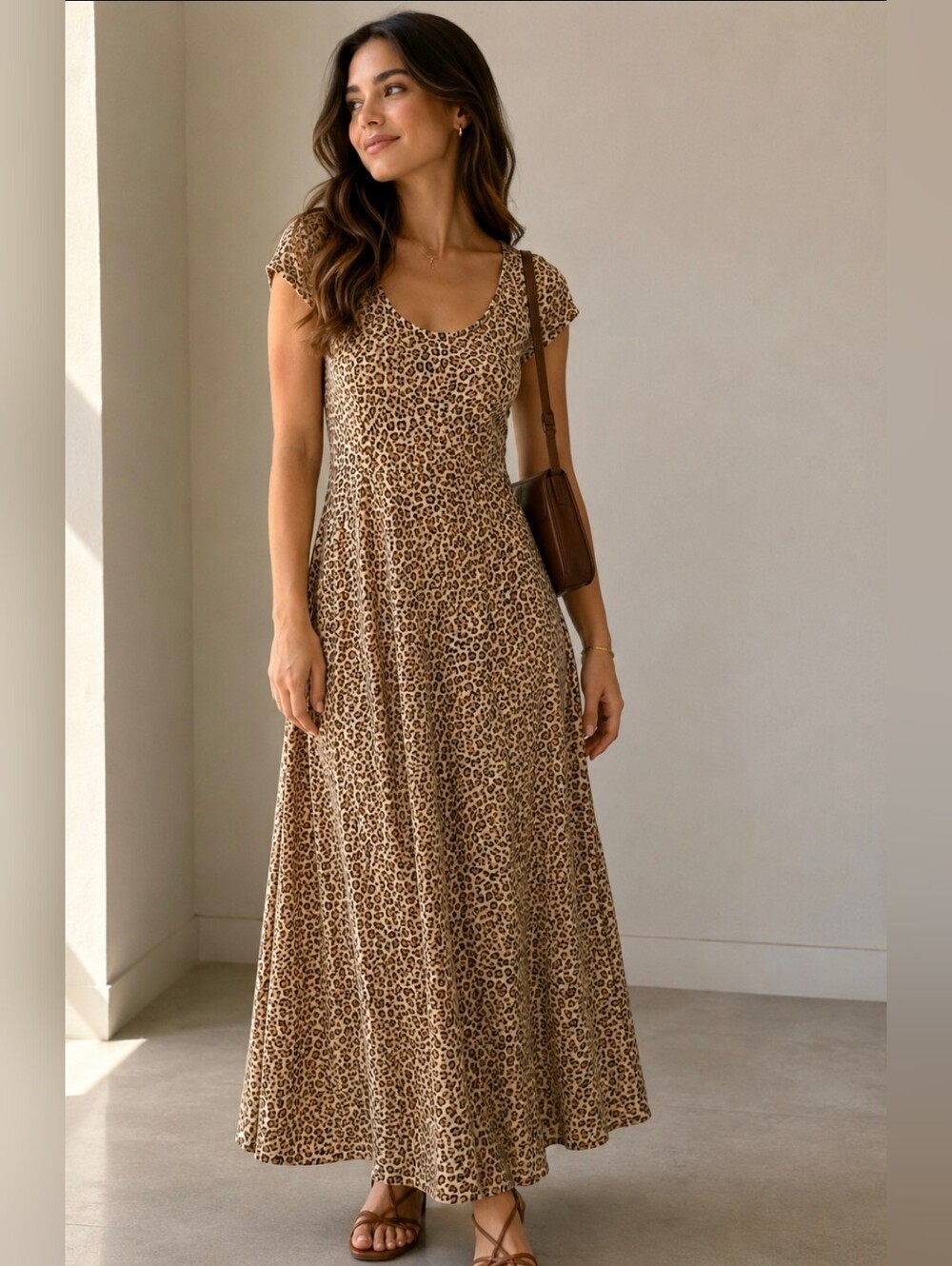 Chaps Beige and Black Leopard-Print Maxi Skirt